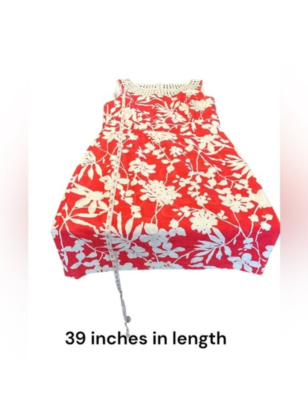 Tahari Arthur S. Levine Floral Sheath Dress Size 8 Coral Red White Lattice Neck - Picture 8 of 8